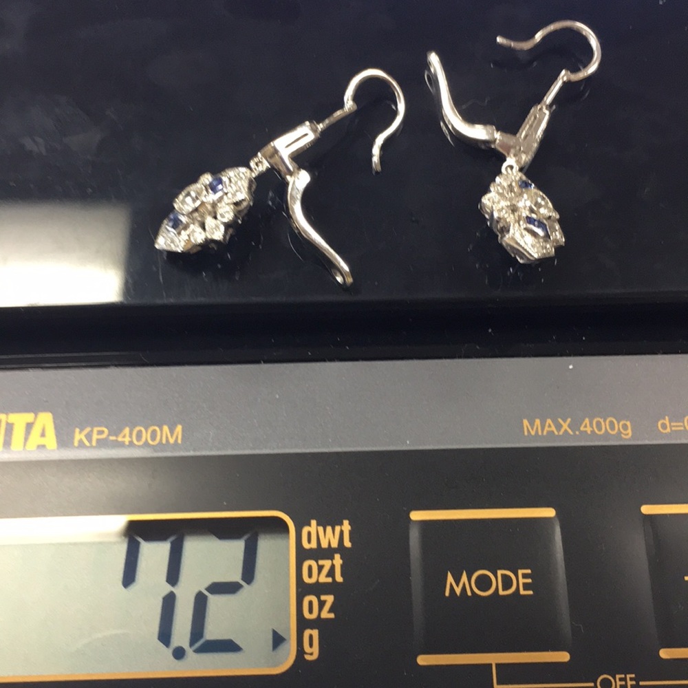 NEW 18K white gold diamonds sapphire earrings - Picture 4 of 4